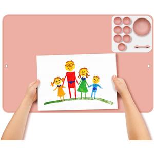 Silicone Painting Mat, Artist for Kids Gift, Large Craft Paint Mat with Bowl, Brush Holder, 23.6"x15.7" (Pink)