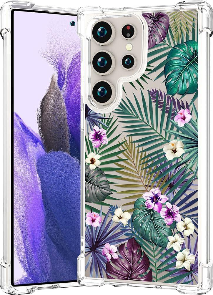 Compatible for Samsung Galaxy S25 Ultra Case Clear Cute for Women - Rugged Phone Cases Funda Protector Cover Skin (Green Palm Leaves)