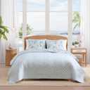 Tommy Bahama - Queen Size Quilt Set, Soft & Reversible Cotton Bedding for Lightweight Year Round Comfort, 3 Piece Coastal Bed Set with Matching Pillowcases (Floral Enchantment/Ocean Bay Blue)