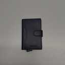 VULKIT Slim Bifold Pop up Wallet Minimalist Leather Card Holder RFID Blocking Metal Card Case with ID Window for Women | with Leather Slots, RFID Blocking, Slim, Metal Card Case (Navy)