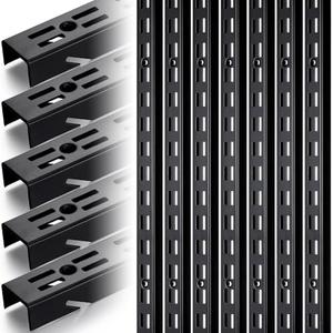 MorningRo 12 Pcs Shelf Rails Bracket Track 47.5 Inches Upright Closet System Hardware Adjustable Wall Standard Shelf Standards for Pantries, Linen Closets, Laundry Rooms, Utility Rooms (Black)