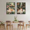 2Pcs Funny Animal Bathroom Wall Art Cat and Dog Taking a Bath Canvas Posters Prints Bohemian Green Plants and Flowers Picture for Bathroom, Toilet Bedroom Wall Decoration Unframed (16x24Poster, Colorful)