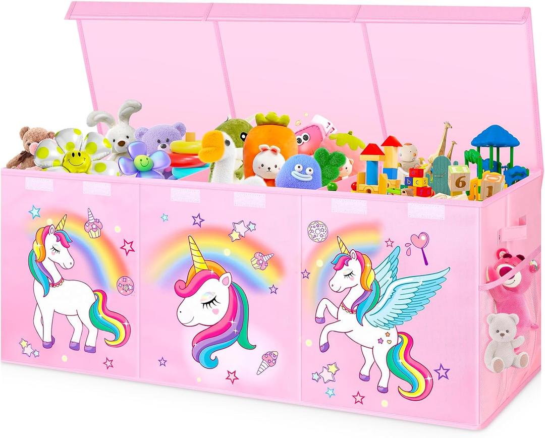 Mabahoo Extra Large Toy Box Chest, Collapsible Toy Storage Organizer with Lids, 40"X14"X16" Sturdy Large Kids Toy Storage Bins Boxes Baskets for Girls, Boys, Nursery, Playroom, Pink