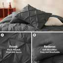 Pintuck Bed in a Bag, 7 Pieces Oversized King Comforter Set Dark Grey, Luxury Pinch Pleat Bed Set, Soft All Season Bedding Sets with Comforter, Flat Sheet, Fitted Sheet and Pillowcases & Shams