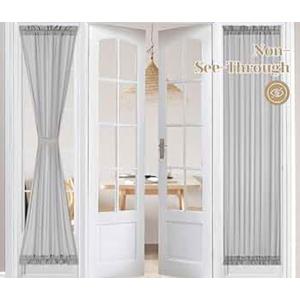 HOMEIDEAS Non-See-Through French Door Curtains Set of 2 for Front Door, Light Filtering Privacy Semi Sheer Window Curtains with Rod Pocket and Tie Back, Light Grey (26W X 72L Inch)