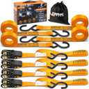KODIAK STRAPS Ratchet Straps Heavy Duty Tie Down Strap Set 2200 Break Strength 1" x 17' 4pk with Soft Loops Cargo Truck Bed Tie Downs Coated Deep S-Hook & Carry Bag for Moving, Securing Cargo (Orange)