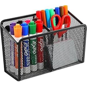 MaxGear Magnetic Pen Holder, Mesh Pencil Holder for Desk Storage Basket Organizer Marker Holder - Extra Strong Magnets Perfect for Locker Accessories, Refrigerator, Whiteboard, School Office, 2 Basket