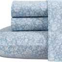Laura Ashley - Twin Sheets, Cotton Percale Bedding Set, Lightweight & Breathable Home Decor (Heirloom Ditzy Blue, Twin)