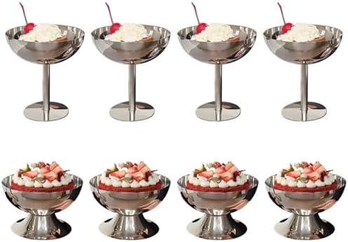 Ice Cream Cup, 7 Oz Stainless Steel Dessert Cups Resuable Cute Sundae Serving Bowl for Dessert, Sundae, Pudding, Salad, Fruit, Snack, Cocktail, Yogurt, Condiment, Trifle (4, Tall + Short)