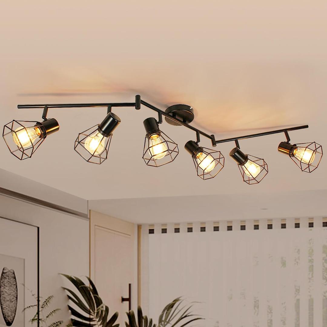 HiBay 6-Light Track Lighting, Directional Rotatable Ceiling Light Fixture, Black Farmhouse Track Spotlight for Kitchen, Bedroom, Living Room, E26 Base (Bulbs Not Included)