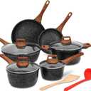 ESLITE LIFE Nonstick Cookware Sets, 12 Pcs Granite Coating Pots and Pans Set Kitchen Cooking Set, Compatible with All Stovetops (Gas, Electric & Induction), PFOA Free, Black