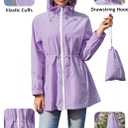 Zando Packable Rain Jacket Women Waterproof - Raincoat for Women Lightweight Hooded Outdoor Windbreaker for Travel Hiking (Purple, S)