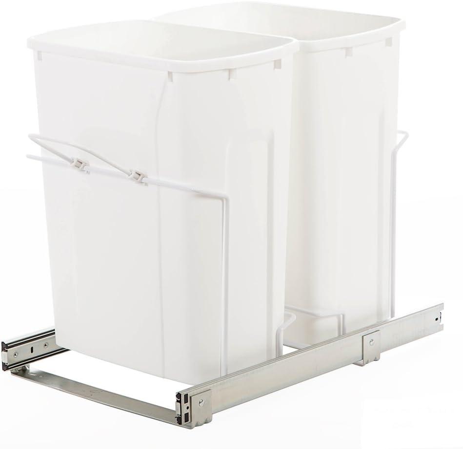 Knape & Vogt SBM15-2-35WH Cabinet Bottom Mount Pull Out Trash Can, 18.8-Inch by 14.25-Inch by 22-Inch