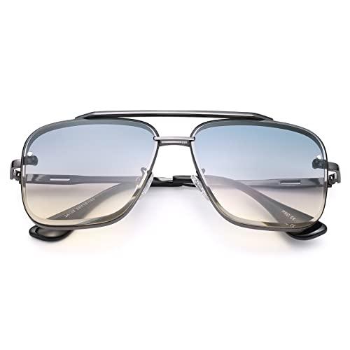 COASION Mens Sunglasses Costume Eyewear Retro Square Aviator Sun Glasses Frames for Women (Gunmetal/Gradient Blue)