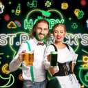 Happy St. Patrick's Day Backdrop Neon St. Patrick's Day Photography Background Ceremony Party Holiday Decoration (7x5ft)