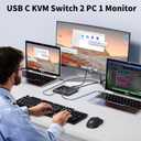 KCEVE USB C Switch 2 in 1 Out, USB Type C KVM Switch 2 Computers 1 Monitor, 8K@60Hz / 4K@120Hz / 20Gbps/ USB 3.1 Gen 2 / 100W PD/Compatible with Thunderbolt Devices/Wired Remote, 1 USB-C Cable