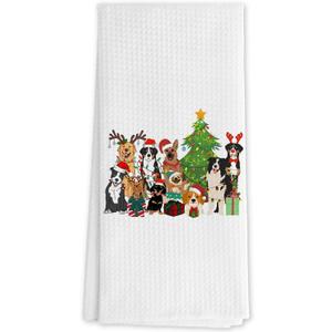 Dog Christmas Tree Kitchen Towels, Dog Lover Mom Dad Gifts Decorative Hand Towels for Bathroom, Holiday Winter Christmas Puppy Dish Tea Towels for Kitchen Decor, 16x24 Inch