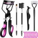 Eyebrow Brush Kit for Women with Eyelash Comb Seperator, Lash Curler, Mascara Brushes, Angled Eyebrow Brush and Comb, Eyelash Extension Tweezers and 10 Silicone Refills Pads