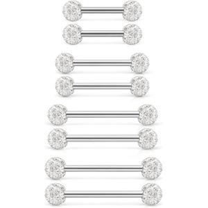 16G 14G CZ Nipple Piercing Jewelry Tongue Rings Hypoallergenic 316L Surgical Steel Nipple Tongue Barbell Piercing Jewelry for Women Men 12mm 14mm 16mm 19mm Bars Silver Tone