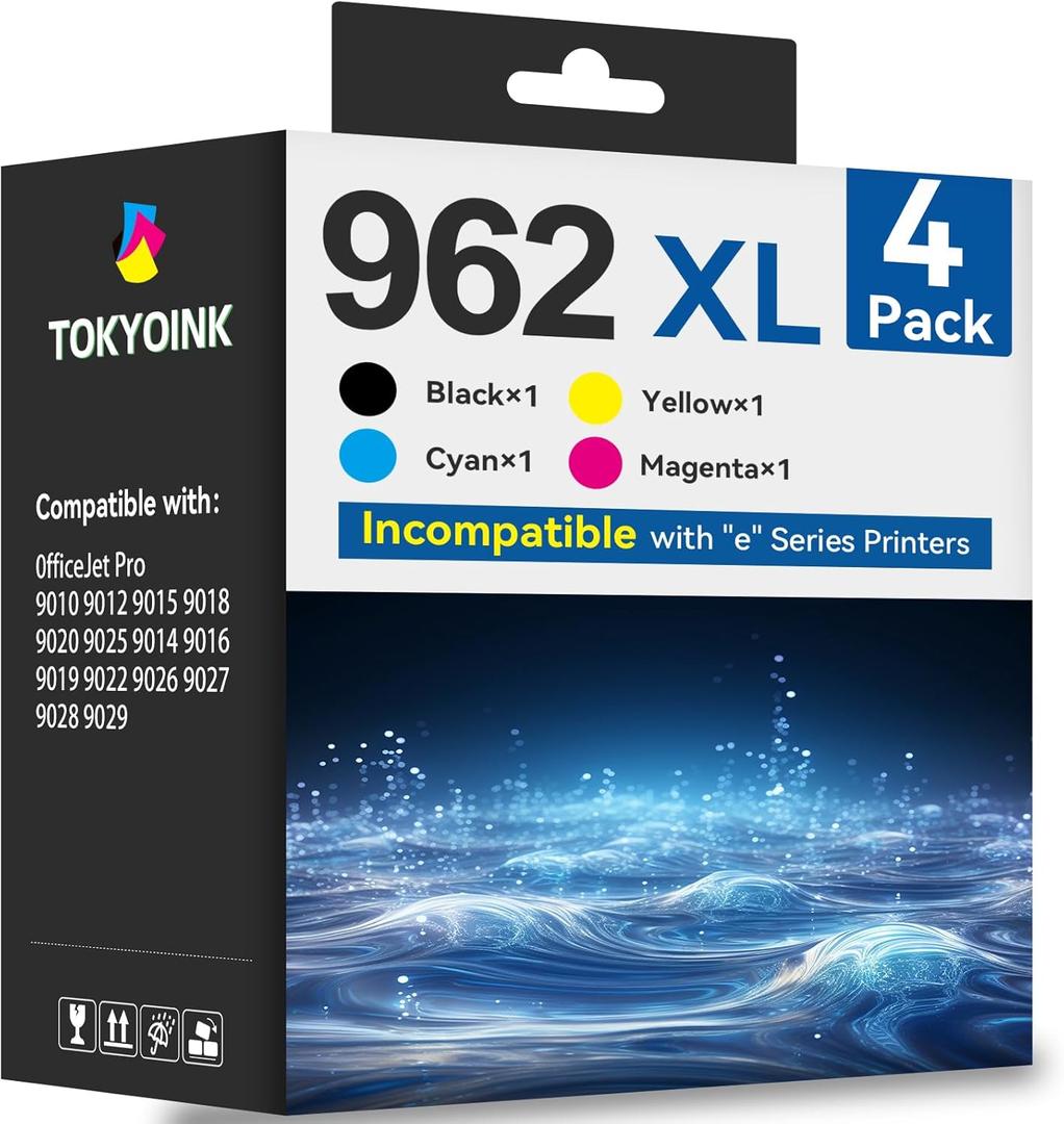 TOKYOINK 962XL Ink Cartridges for HP 962XL Ink Cartridges Combo Pack Work for HP Officejet Pro 9010 9015 9018 9020 9025 Printers, 4 Pack