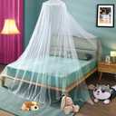 Bed Canopy, Princess Bed Curtain Net for Single to King Size, Canopy Bed Curtains Round Lace Dome Cover for Girls Boys Adults, Bedroom Decoration Bed Canopy with Strong Sticky Hook Easy Install, White