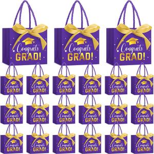 Jetec 45 Pack 2025 Graduation Gift Bags Bulk Small Congrats Bags with Handle and Bow Ribbon 5.5 x 4.7 x 2.5 Inch Grad Paper Treat Gifts Party Favor Supplies for College High School (Purple Gold)