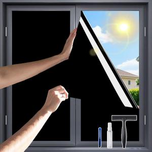 One Way Privacy Window Film，Flueen Shatterproof PET Window Tint for Heat Control & 100% UV Protection Blackout Window Treatment for Home, Office Doors with Eco-Adhesive Total Black 41.5"×78.7", 41.5Inchx78.7Inch