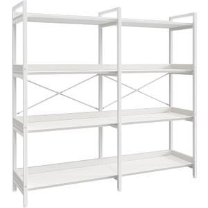 Huuger 4 Tier Bookshelf with 8 Open Shelves and Raised Baffle, White