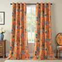 MYSKY HOME Orange Floral Blackout Curtains 84 inches Long for Living Room Bedroom Room Darkening Thermal Insulated Energy Efficient Drapes Grommet Country Window Panels for Home Decor, 2 Pcs, 52" Wide