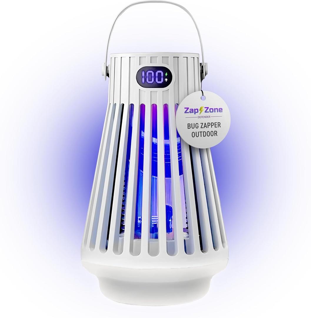 Zap Zone Defender Bug Zapper Outdoor Indoor, Rechargeable Mosquito Zapper with UV Light USB-C Electric Insect Trap Mosquito Repellent Outdoor Patio Camping Traps 3 Modes IPX5 Water Resistant Lantern