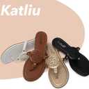 katliu Women's Flat Sandals Flip Flop Sandals Comfortable Dressy Thong Sandals (White, M)