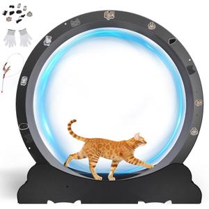 GTRACING Cat Wheels, 40" Diameter, Large Cat Exercise Wheel for Indoor Cats cat Treadmill Metal with Detachable Carpet & Teaser/Stickers, Ultra-Quiet Scroll Wheel with Latch, Safe, Black Ears-2 Style