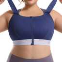 High Impact Sports Bras Non Pads Zip Front Adjustable Racerback Bra for Large Bust Women Workout Running, XL