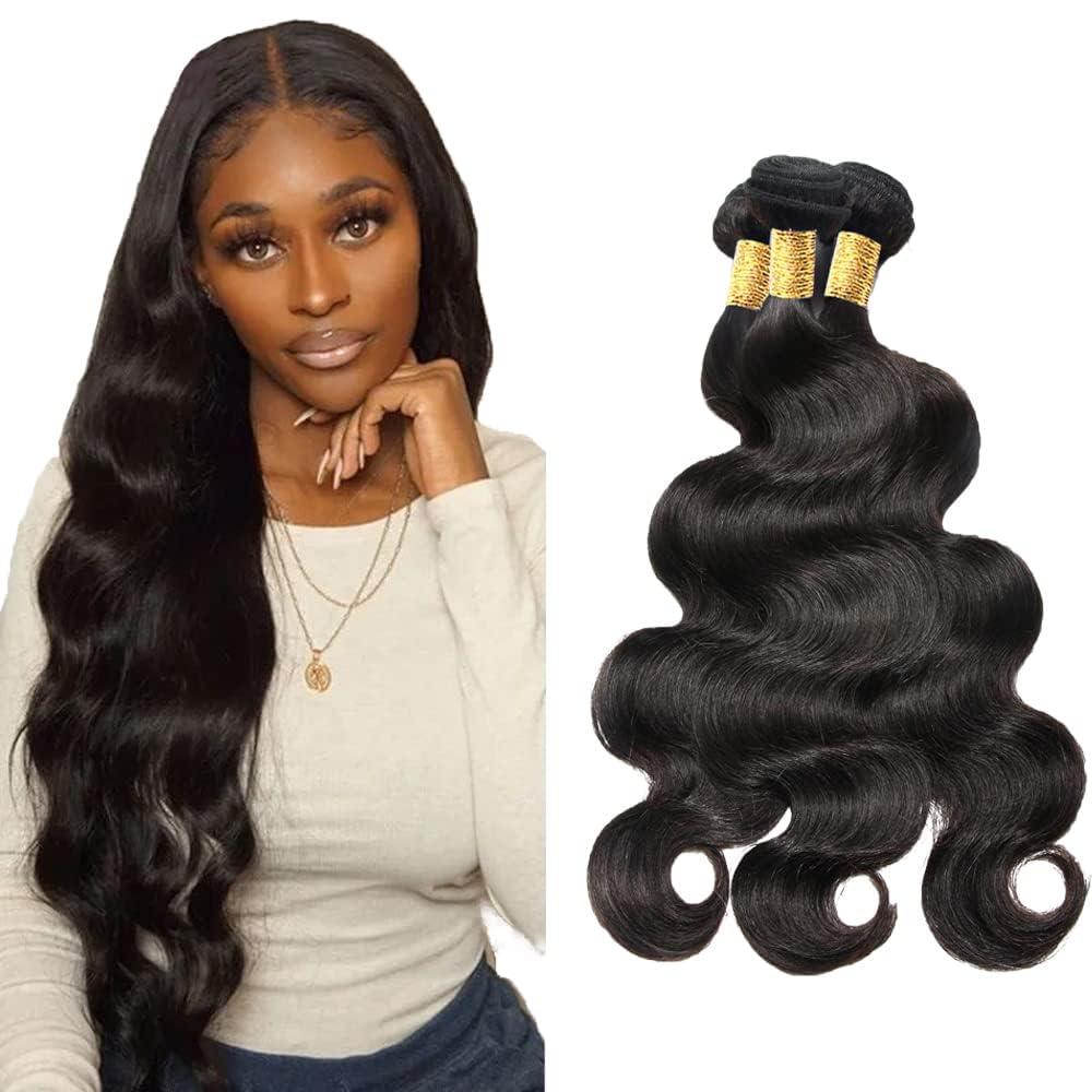 300g Natural Black Human Hair Bundles Body 3 Pcs 10 12 14 inch Unprocessed Brazilian Virgin Quick Weave Hair Extensions
