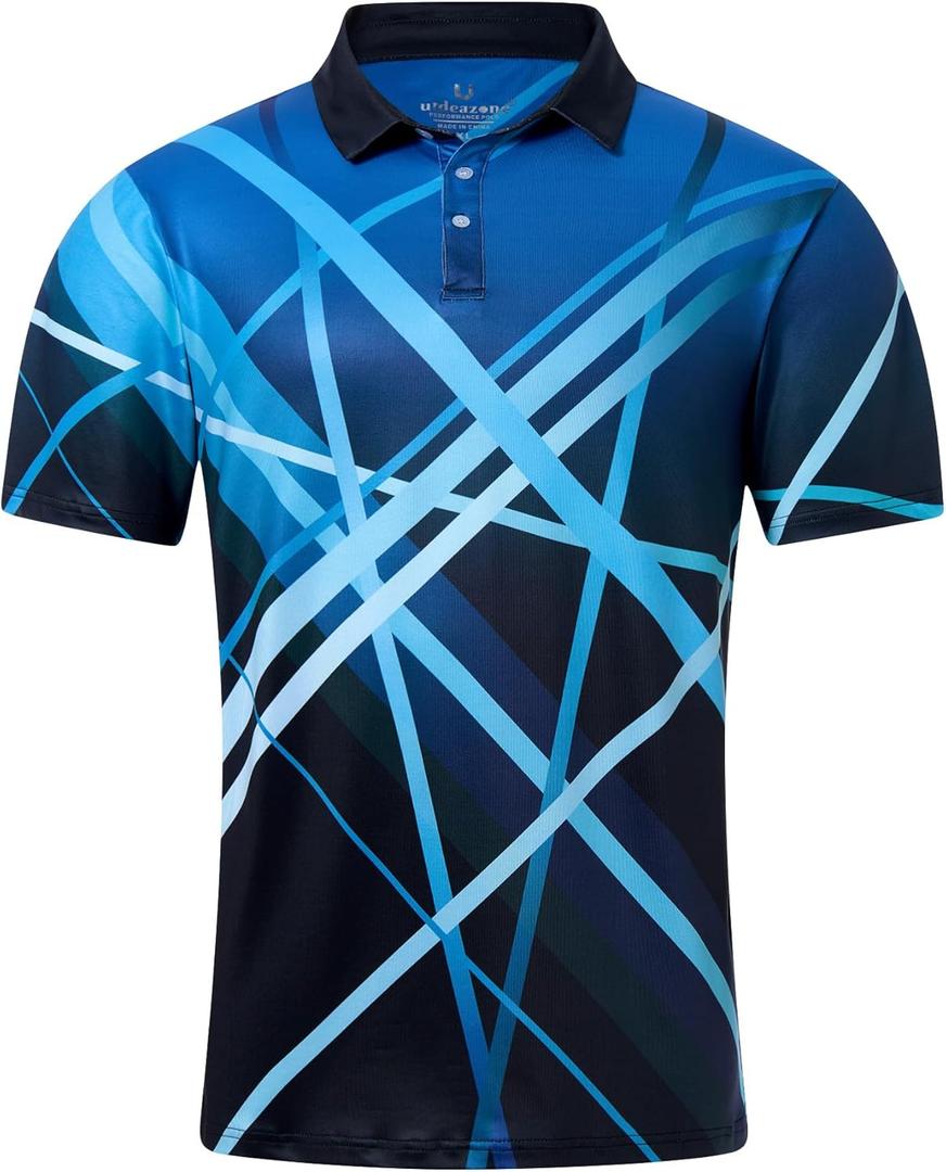 uideazone Mens Golf Shirt Dry Fit Athletic Polo Shirts Moisture Wicking Performance 3D Print Short Sleeve (X-Large, Blue 1)