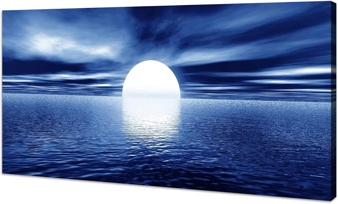 JLXART Sun Wall Art for Living Room Ocean Decor Blue Sea Picture Canvas Wall Art Print Paintings Modern Artwork for Bedroom Bathroom Wall Decor and Office Home Decor Size: 24x48inch Ready to Hang