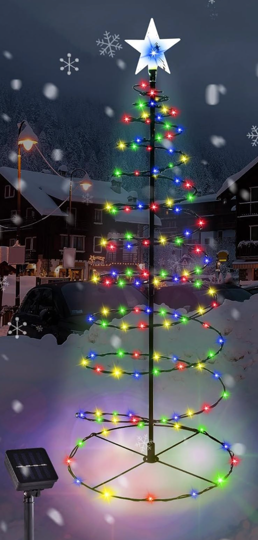 Outdoor Christmas Decorations, 1 Pack 29'' Spiral Solar Christmas Tree Lights, 8 Modes Solar Pathway Lights, Waterpoof Light up Prelit Xmas Tree for Garden Patio Yard Walkway Driveway Multicolor