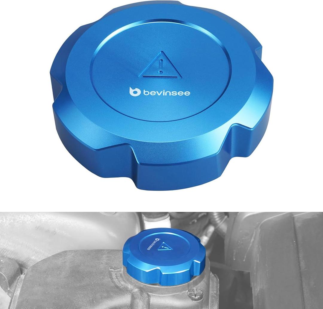 Bevinsee Coolant Reservoir Cap Radiator Expansion Tank Cap Compatible with E87 E88 E90 E91 E92 E93 F30 X1 X3 X5 Z4 320i 328i 325i 330i, Replacement for 17117639020 17117521071 Billet Aluminum Blue