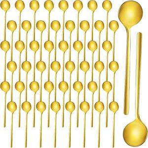 Meanplan 50 Pieces Espresso Spoons Gold Coffee Spoons Mini 5.3 Inches Stainless Steel Demitasse Teaspoons for Stirring Tea Sugar Ice Cream Dessert Soup Cake Antipasto Cappuccino Serving