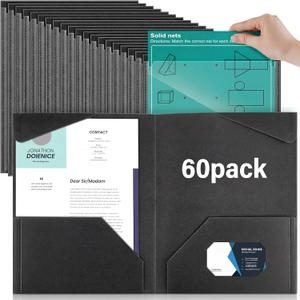 Henoyso 60 Pack Plastic Folders with Clear Front Pockets Heavy Duty File Folders with 2 Pockets and Card Slot for Classroom, School & Office Bulk Supply (Black)