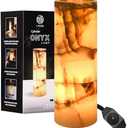 UMAID Handcrafted Onyx Marble Table Lamp, Each Lamp One-of-a-Kind with Natural Patterns, Warm Amber Glow, Dimmable Cord & Bulb, Modern Home Decor for Bedroom, Desk, Office, Living Room, or Bedside, Cylinder