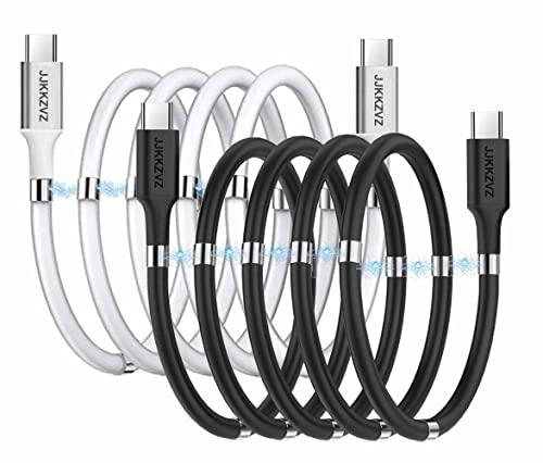 JJKKZVZ 2Pack Upgraded Magnetic USB C to USB C Fast Charging Cable (3ft 60W), Magnetic Charging Cable, USB 2.0 Type C Charging Data Transfer Cable with Soft Protective Tube for All USB C Devices White/Black
