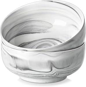 MALACASA Large Soup Bowls Set, 44 OZ (7") Salad Bowl Cereal Bowl Set of 2,Marble Grey Ceramic Bowls for Kitchen, Dishwasher & Microwave Safe, Series REGULAR