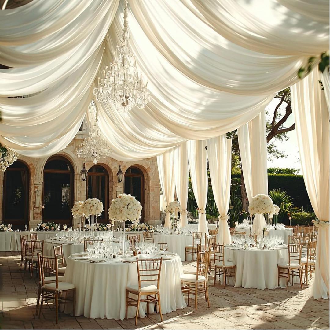 Outpain 30ftx20ft Ivory Backdrop Ceiling Drapes,6Panels 20ft Height Wrinkle Free Tent Draping Curtains, Fabric Drapery Ceiling Drapes for Wedding Ceremony Birthday Theme Parties with Rod Pocket