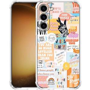 Case for Samsung Galaxy S23+ with Beige Design, Cute Inspirational Positive Quotes Collage Pattern, Trendy Soft TPU Phone Cover Bumper(S23+,Yellow)