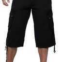 X RAY Men's Belted Tactical Cargo Long Shorts 18" Inseam Below Knee Length Multi Pocket 3/ 4 Capri Pants Black Size 38