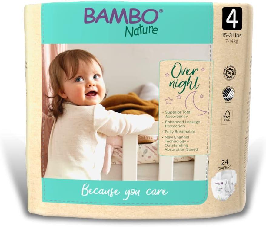 Bambo Nature Overnight Baby Diapers, Size 4, 96 Count