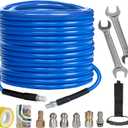Xiny Tool Sewer Jetter Kit for Pressure Washer 100FT, 4000 PSI Drain Cleaner Hose 1/4 Inch NPT, Corner Rotating and Button Hose Sewer Jetting Nozzle Pearl Corsage Pin Tape Handle Strap Spanner, Blue