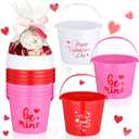 12 Pcs Valentine Sand Buckets Gift Set Red Pink White Plastic Buckets with Handle Valentines Day Party Favor 5.7'' x 4.7'' Storage Candies Chocolate Gift Bulk for Party Supplies