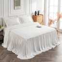 Bonlino Home Bedding Bedspread Set Quilt - Farmhouse Bedspread Summer Coverlet Bed Spreads, Lightweight Quilt Chic Vintage Bedding Ruffle Skirt Bedroom Rustic with 2 Pillow Shams (Queen, White)